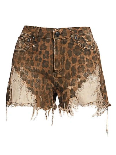 Shop R13 Women's Shredded Leopard Denim Shorts