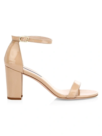 Shop Stuart Weitzman Women's Nearlynude Block-heel Patent Leather Sandals In Beige