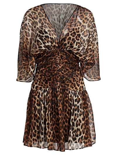 Shop N°21 Women's Ruched Leopard Print Silk Dress In Stampa Fondo Marrone