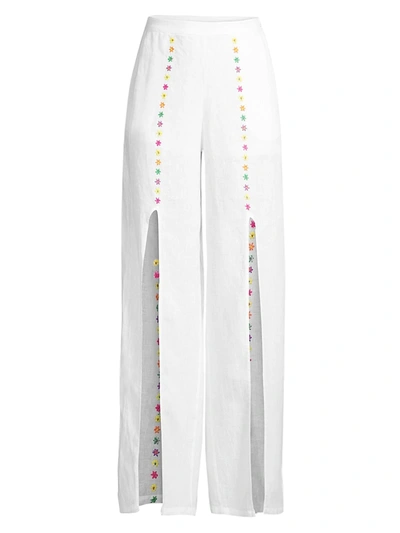 Shop All Things Mochi Gaho Flower Slit Linen Pants In White