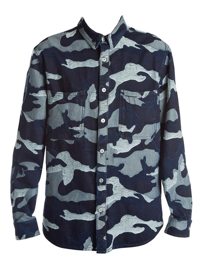 Shop Valentino Men's Camoflauge Print Shirt In Navy