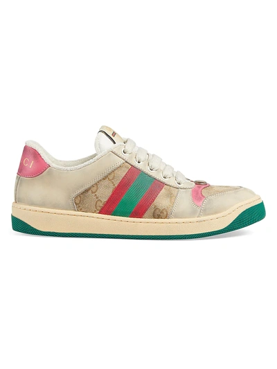 Shop Gucci Worn Screener Leather Sneakers In Beige