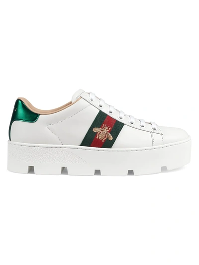 Shop Gucci Women's New Ace Platform Bee Sneakers In White