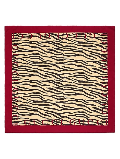 Shop Gucci Women's Zebra Print Silk Bordered Scarf In Black Red