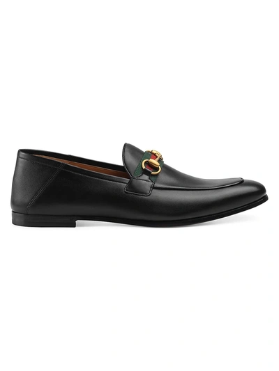 Shop Gucci Men's Leather Horsebit Loafer With Web In Black