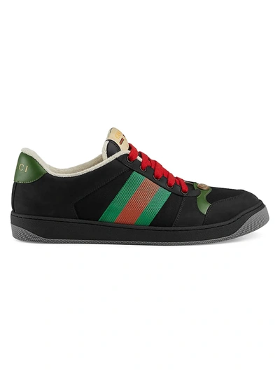 Shop Gucci Screener Suede Sneakers In Black Green Red