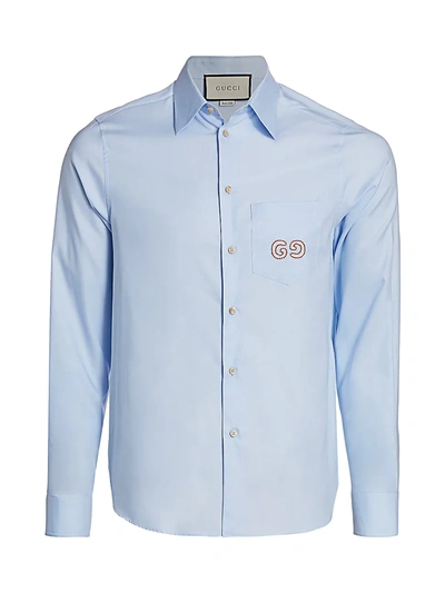 Shop Gucci Men's Gg Oxford Cotton Shirt In Baby Blue