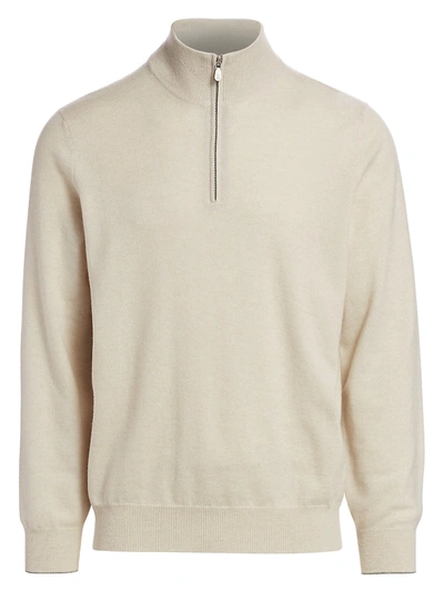 Shop Brunello Cucinelli Men's Cashmere Half Zip Sweater In Beige