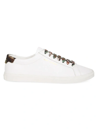 Shop Saint Laurent Men's Andy Camo Leather Low-top Sneakers In White