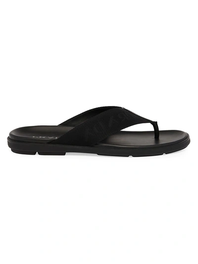 Shop Prada Men's Nylon & Leather Thong Sandals In Black