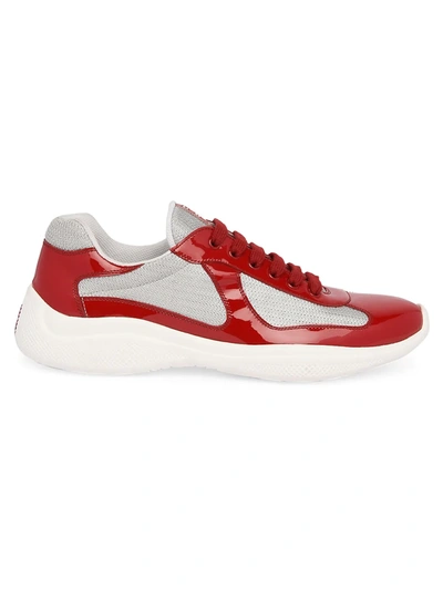 Shop Prada Men's America's Cup Patent Leather & Technical Fabric Sneakers In Red Argento