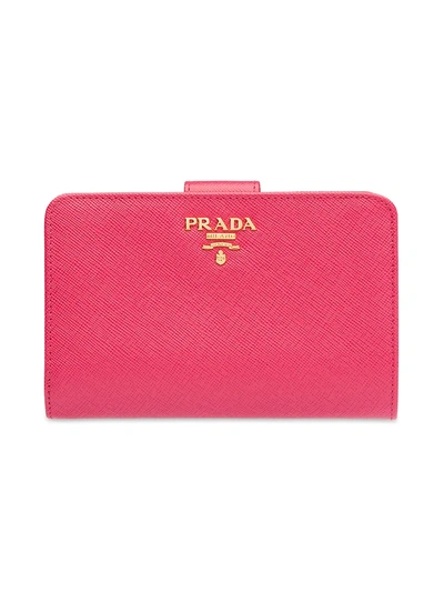 Shop Prada Women's Leather Tab Wallet In Peonia