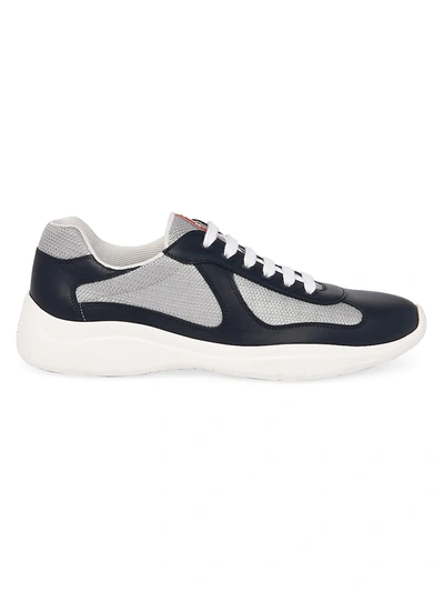 Shop Prada Men's America's Cup Leather & Technical Fabric Sneakers In Baltico Argento