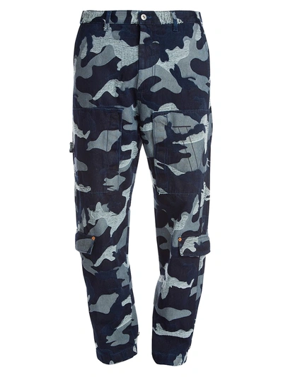 Shop Valentino Men's Camo Denim Cargo Pants In Navy