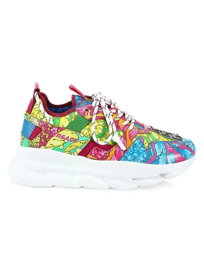 Shop Versace Men's Chain Reaction 2 Fluo Barocco-print Sneakers In Neutral
