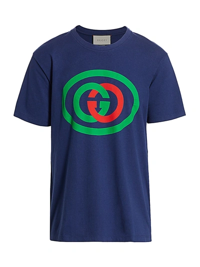 Shop Gucci Men's Cotton Jersey Tee In Inchiostro Green Red