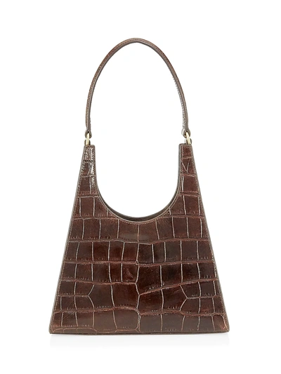 Shop Staud Women's Rey Croc-embossed Leather Shoulder Bag In Brown