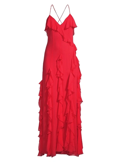 Shop Alice And Olivia Women's Claudine Ruffle Gown In Cherry