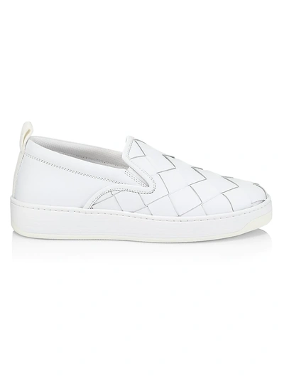 Shop Bottega Veneta Men's Checkerboard Leather Sneakers In Optic White