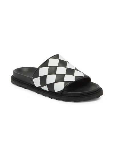 Shop Bottega Veneta Speedster Leather Slide Sandals In Nero Optic White