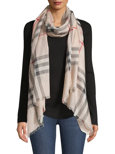 Shop Burberry Women's Giant Check Gauze Scarf In Heritage Stone