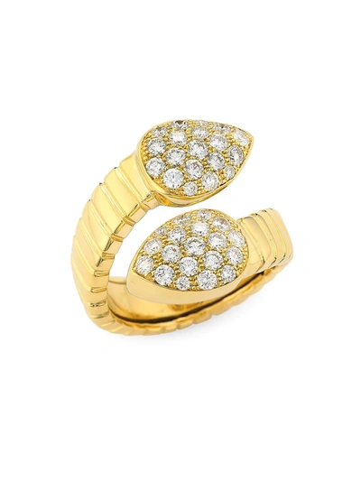 Shop Alberto Milani Women's Via Brera 18k Yellow Gold & Pavé Diamond Bypass Pear Ring