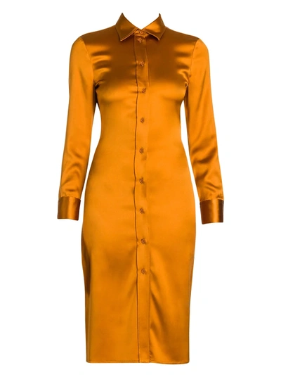 Shop Bottega Veneta Women's Stretch Satin Fitted Shirtdress In Amber