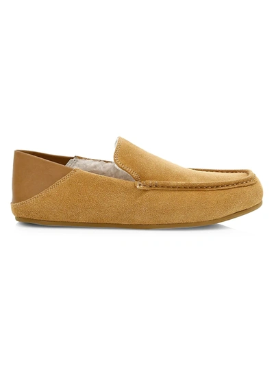 Shop Vince Men's Gino Shearling Lined Suede & Leather Loafer Slippers In Camel