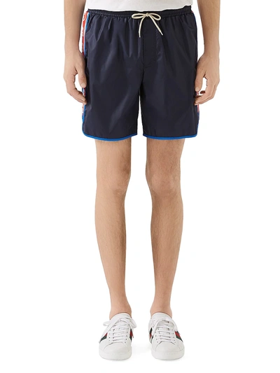 Shop Gucci Men's Nylon Swim Shorts In Blue Multi