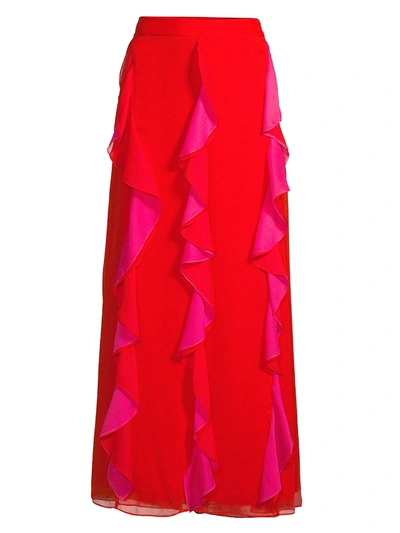 Shop Diane Von Furstenberg Women's Salona Ruffle Maxi Skirt In Flamenco Manic Pink