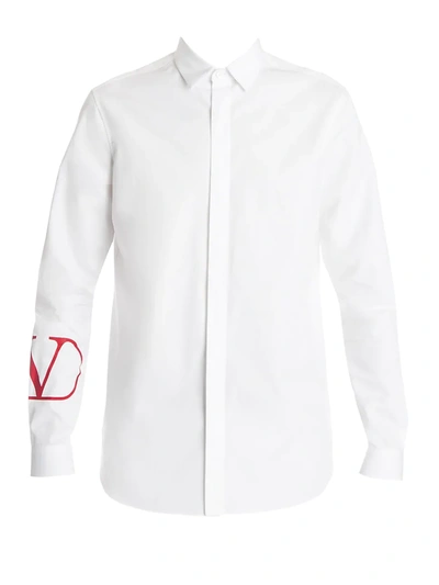 Shop Valentino Men's Long-sleeve Logo Shirt In White Red