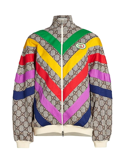 Shop Gucci Women's Technical Jersey Gg Rainbow Track Jacket In Neutral