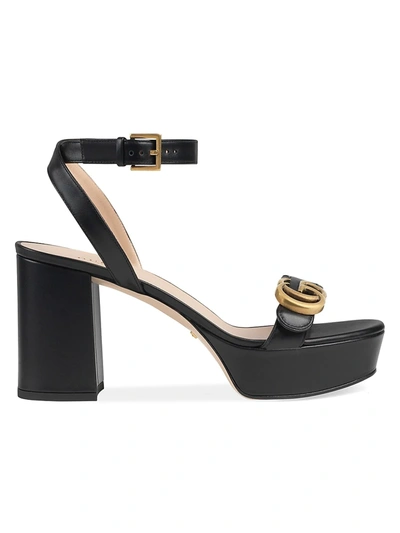 Shop Gucci Women's Marmont Leather Platform Sandals In Nero