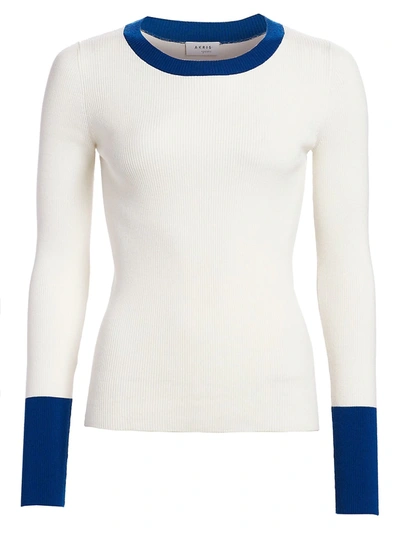 Shop Akris Punto Women's Bicolor Stretch-wool Crewneck Pullover In Cream Electric Blue