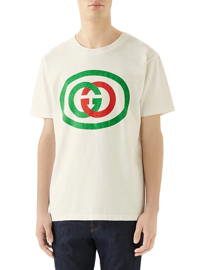 Shop Gucci Men's Cotton Jersey Tee In Milk Green Red