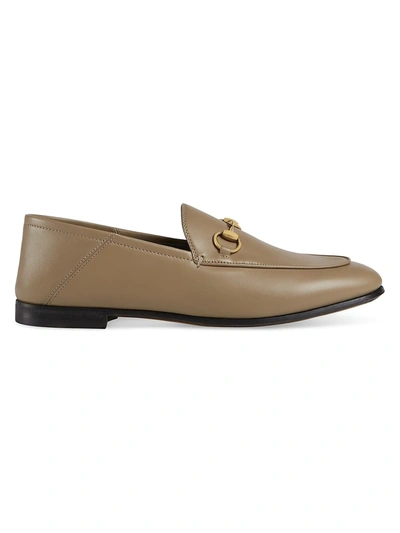 Shop Gucci Women's Brixton Leather Horsebit Loafers In Mud