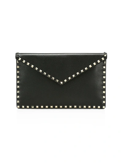 Shop Valentino Women's Large Rockstud Leather Clutch In Black