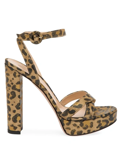 Shop Gianvito Rossi Women's Poppy Leopard-print Metallic Leather Platform Sandals