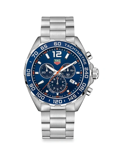 Shop Tag Heuer Men's Formula 1 43mm Stainless Steel & Aluminum Bezel Quartz Chronograph Bracelet Watch In Blue