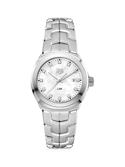 Shop Tag Heuer Women's Link 32mm Stainless Steel, White Mother-of-pearl & Diamond Quartz Bracelet Watch