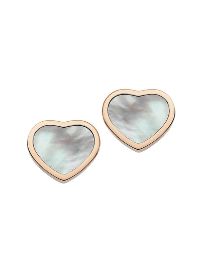 Shop Chopard Women's Happy Hearts 18k Rose Gold & Mother-of-pearl Stud Earrings