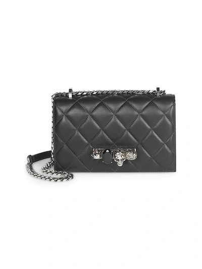 Shop Alexander Mcqueen The Quilted Jewelled Leather Satchel In Black