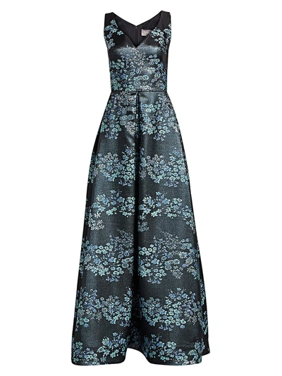 Shop Theia Women's Floral Jacquard Ball Gown In Sea