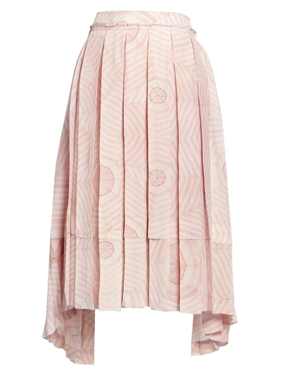 Shop Simone Rocha Deconstructed Pleated Print Silk Skirt In Pink Web