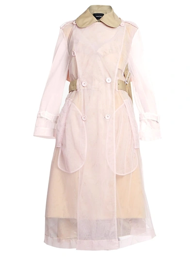 Shop Simone Rocha Sheer Tulle Trench Coat In Tan Pink