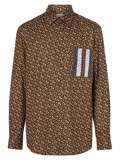 Shop Burberry Chatham Print Cotton Sport Shirt In Bridle Brown