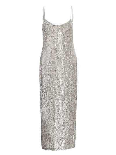 Shop Galvan Women's Glitter Built-in Bustier Midi Slip Dress In Platinum