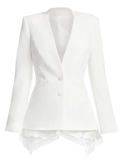 Shop Jonathan Simkhai Women's Lace Trim Crepe Basque Jacket In White