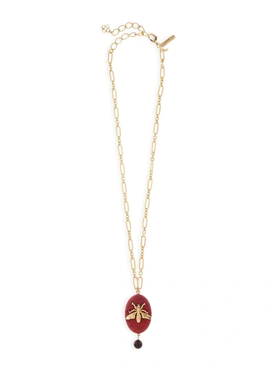 Shop Oscar De La Renta Goldtone Oval Agate & Fly Pendant Link Necklace In Black