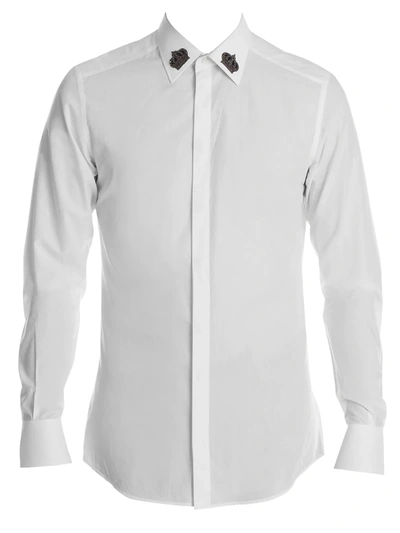 Shop Dolce & Gabbana Crown Collar Cotton Poplin Shirt In White
